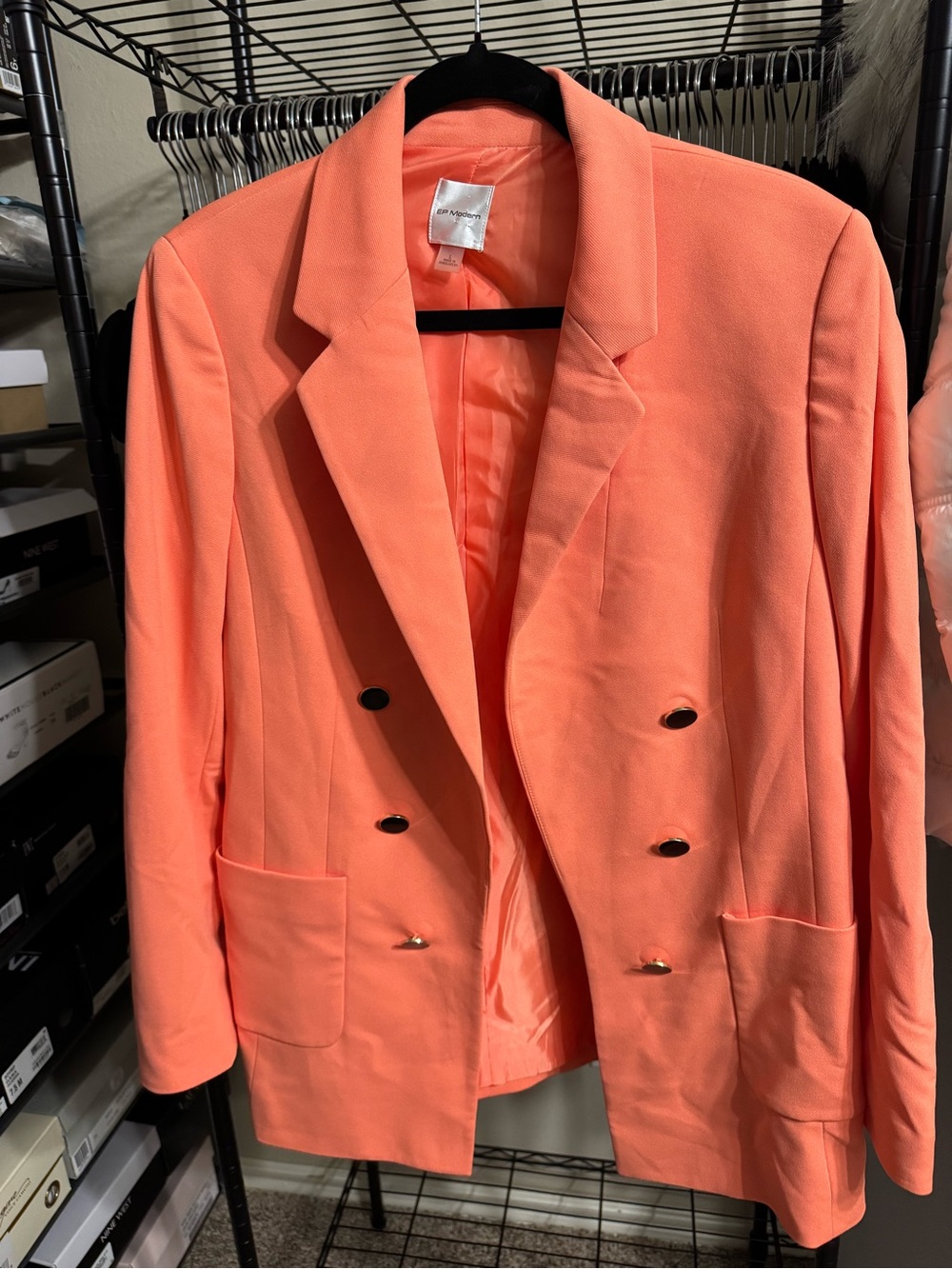 Women's Peach Double-Breasted Blazer Jacket
